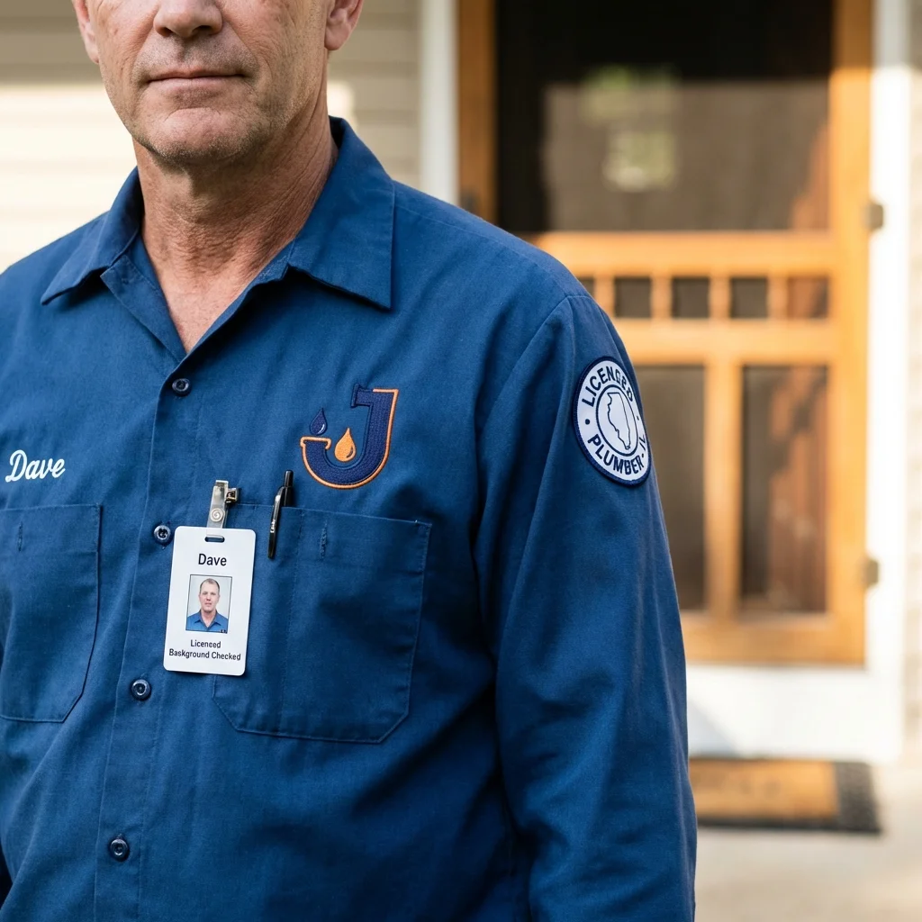 Licensed plumber showing ID badge in Beech Grove, IN