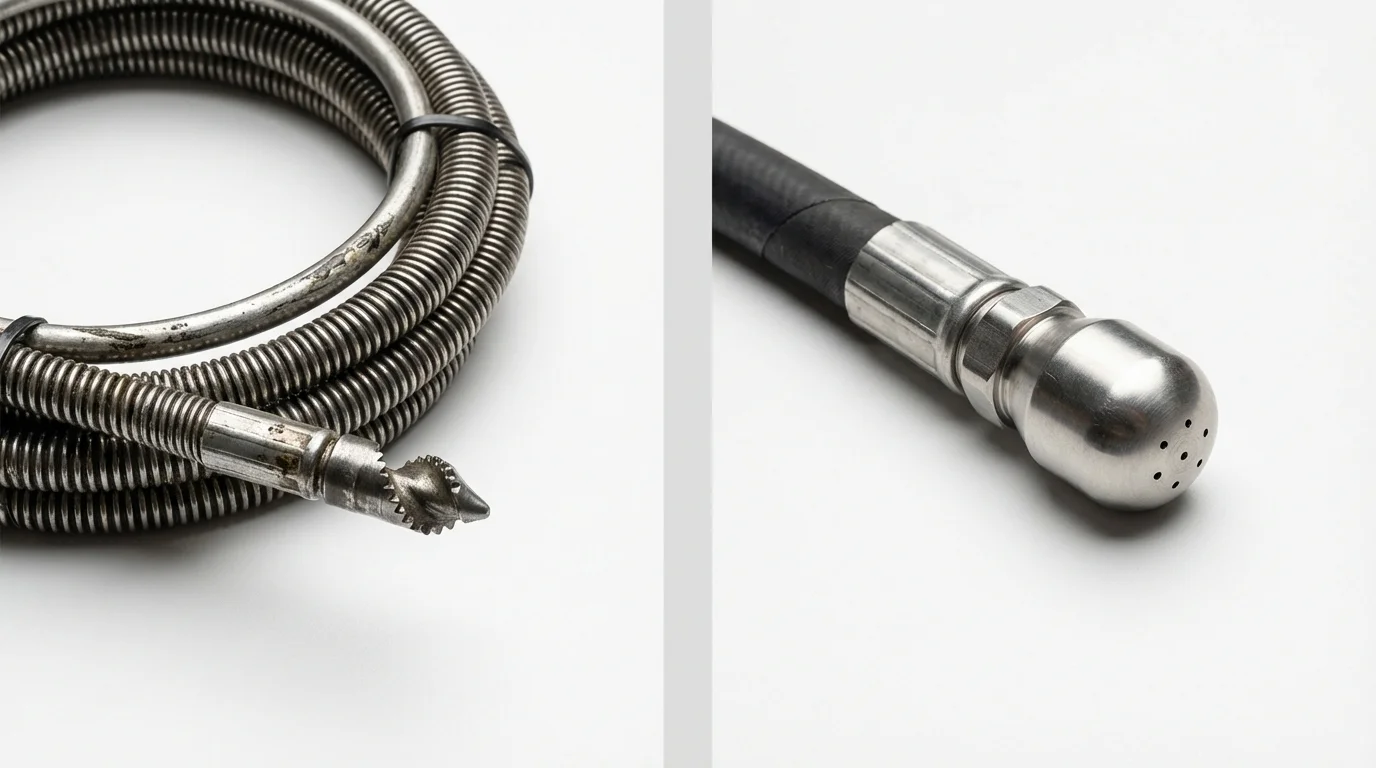 Drain snake cable and hydro jetting nozzle used for drain cleaning in Beech Grove, IN