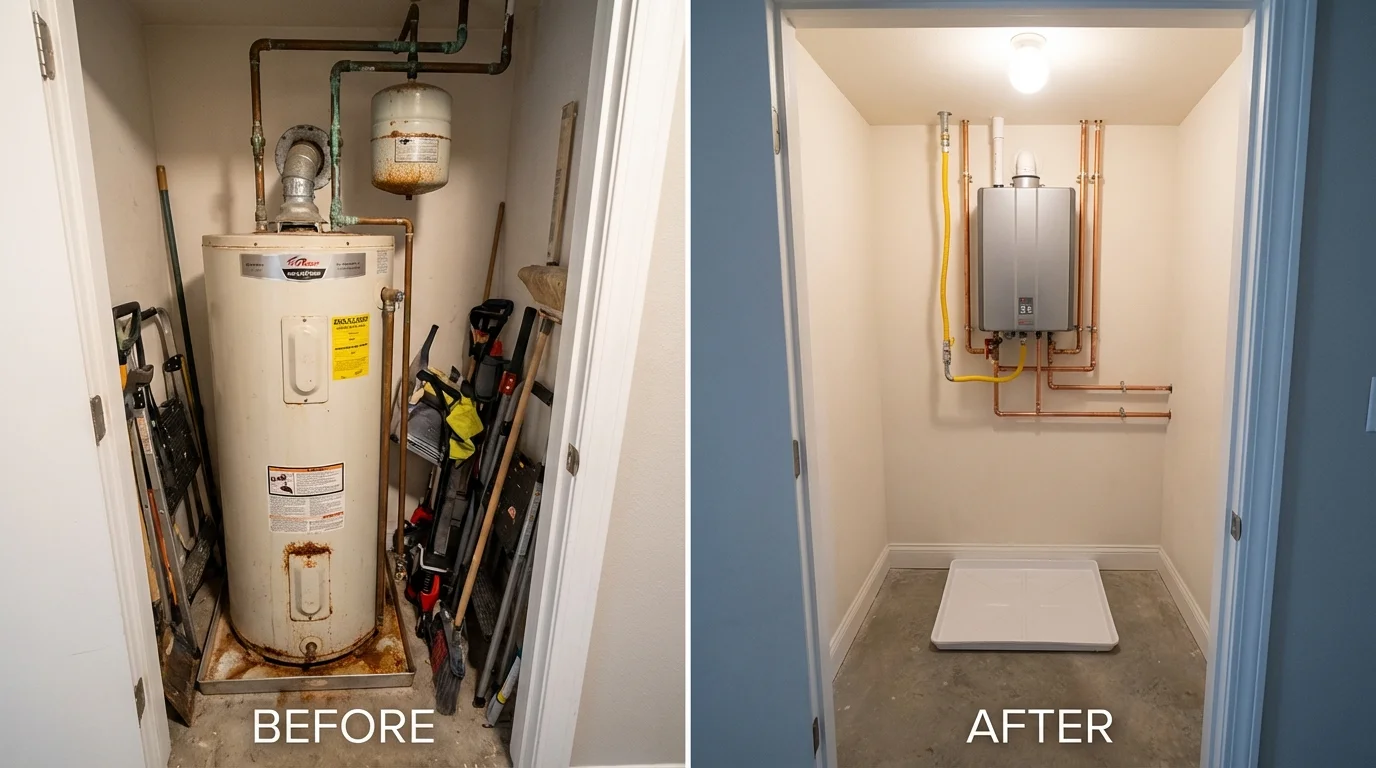 Tank water heater versus wall-mounted tankless unit comparison for Beech Grove, IN homeowners